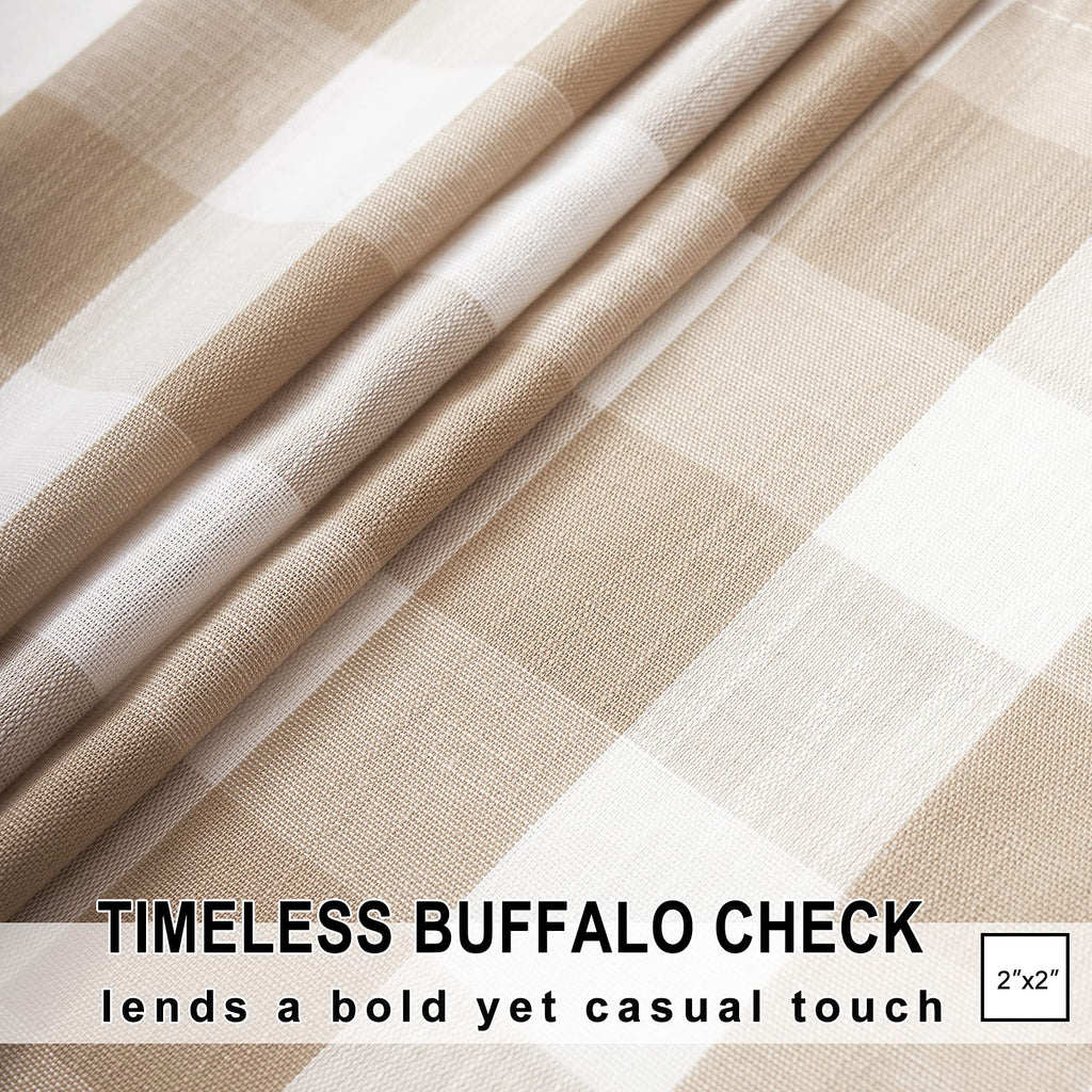 Plaid Kitchen Tier Curtains for Basement Laundry 27x24 Taupe White Check 2