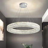 Led Ring Crystal Chandelier, Modern Dimmable Chandeliers Lighting and Hanging Adjustable, LED Round Ceiling Light for Dining Room Living Room 24" Silver A122-B0CHM6DPJ3