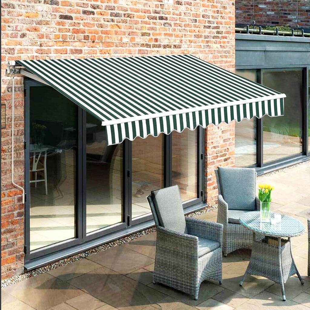 11.5x9.5 Feet Manual Retractable Patio Door Window Awning Sunshade Shelter Outdoor Canopy, 1210 (Green with White