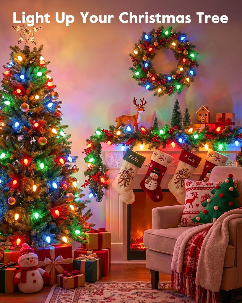 C9 Christmas Lights Outdoor, 50 FT 50 LED Vintage String Lights, Multicolor Waterproof Holiday Lights for Christmas