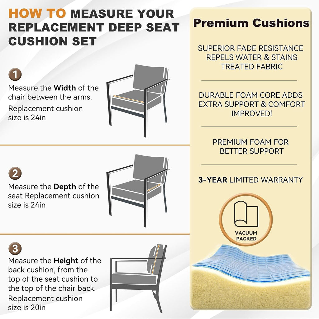 Deep Seat Patio Cushions Set 24 x 24 Inch,Olefin Fabric Outdoor Seat Cushion,Patio Furniture Cushions with Removable