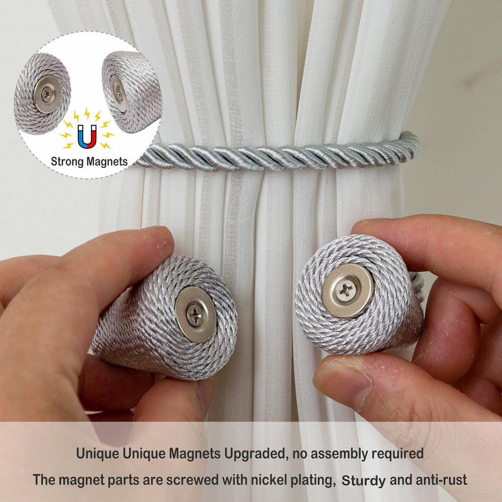 Magnetic Curtain Tiebacks 4 Pack Outdoor Rope Curtain Tie Backs Decorative Window Treatment Holdbacks Decorative