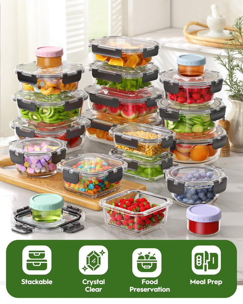 40 Piece Glass Food Storage Containers with Airtight Lids