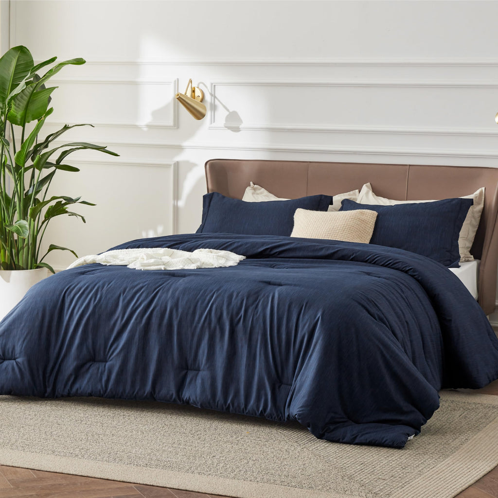 Navy Comforter Set, Soft Cationic Dyed Bedding Set 3 Pcs
