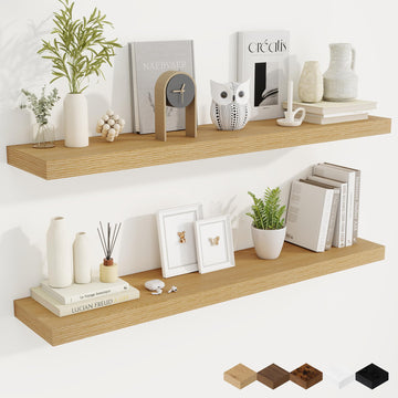 48 Inch Oak Floating Shelves, 9.3 Inch Deep Wall Shelves |Bedroom|Kitchen, Rusitc Wall Mounted Bathroom Shelves 2