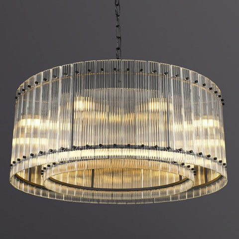 37" Modern Black Round Chandeliers,2-Tier 8-Light Water Ripple Crystal Glass Chandelier,for Dining Room,Living Room,Bedroom,High Ceiling,Foyer Entryway,Luxury Adjustable Hanging Chandelier A119-B0DTTM7R64