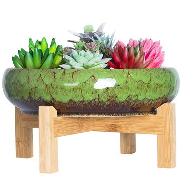Succulent Pot, 10'' Ceramic Pots for Indoor Plant Shallow Succulent Planter