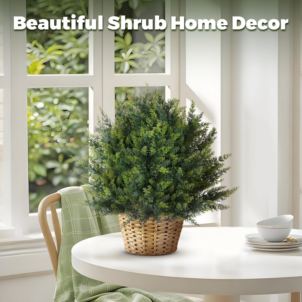 2 Pack Artificial Cypress Topiary Shrubs, UV Resistant Evergreen Plants, Faux Urn Filler Artificial Shrubs, Indoor