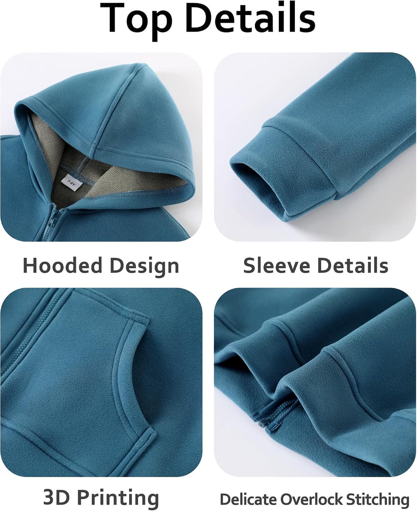 Kids Full Zip Up Hoodies Unisex Long Sleeve Soft Warm Sweatshirts
