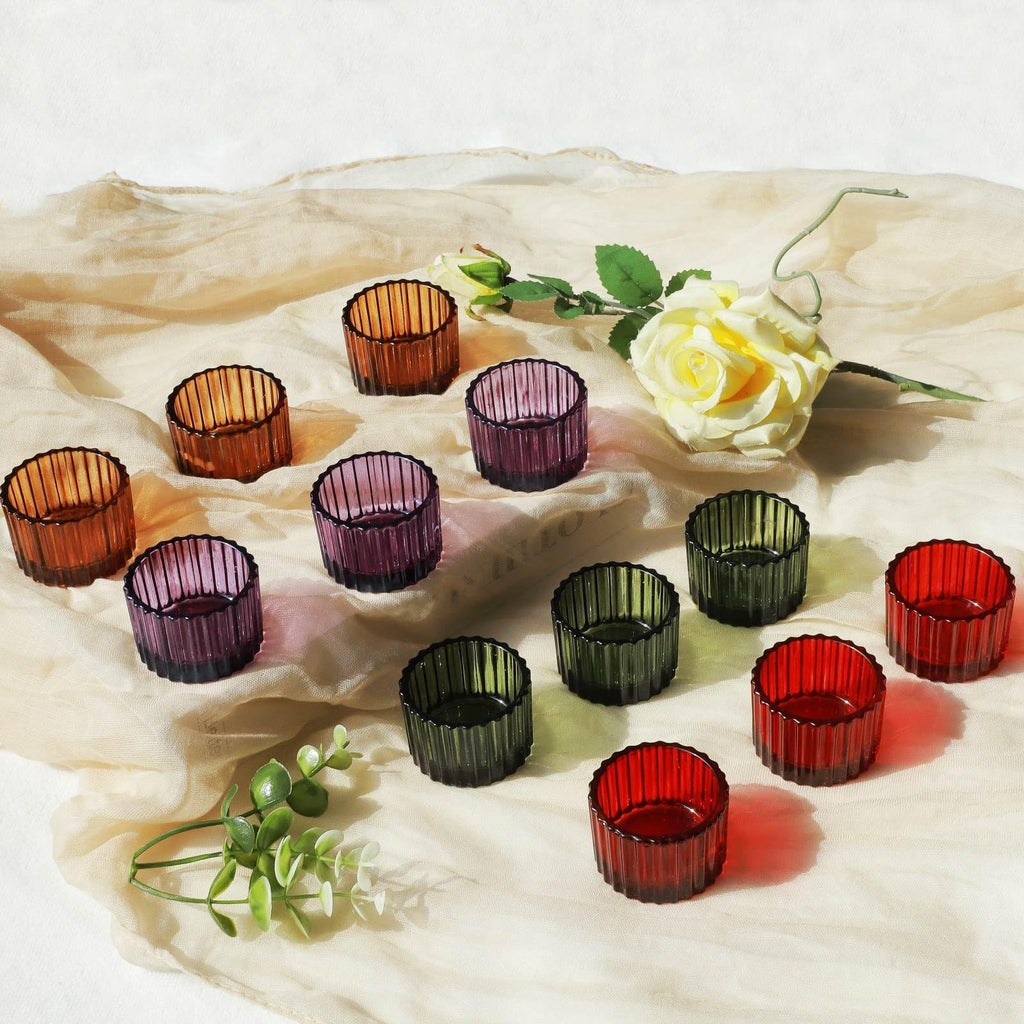 4 Colors Tealight Candle Holder Fall Decor, Set of 12 Glass Votives