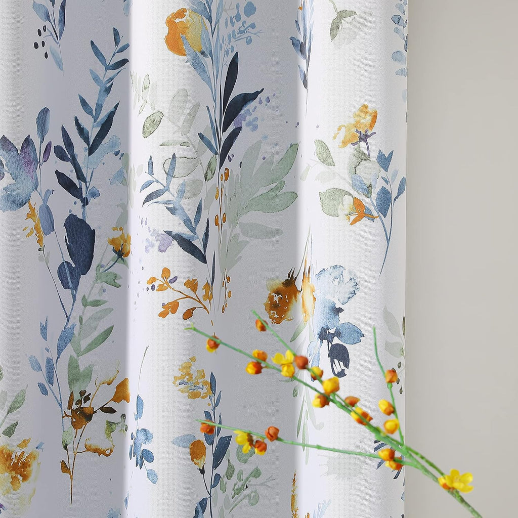 Floral Blackout Curtains 45 inch Length 2 Panels Yellow and Blue