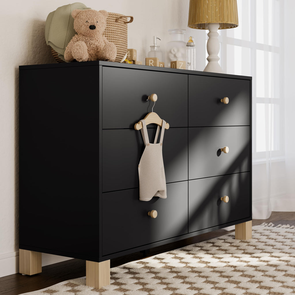 California 6-Drawer Double Dresser, Black with Driftwood