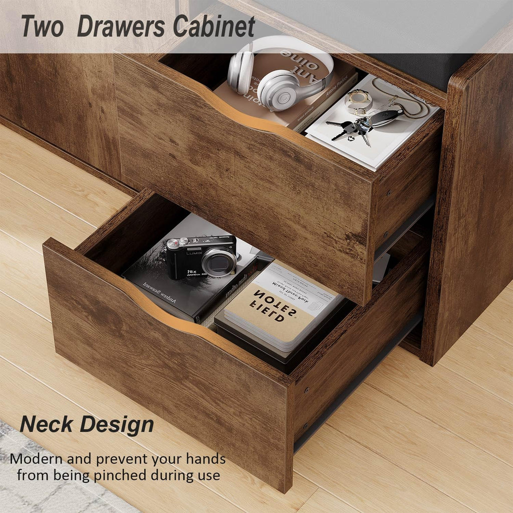 Entryway Shoe Bench, Rustic Storage Bench with Cushioned Seating