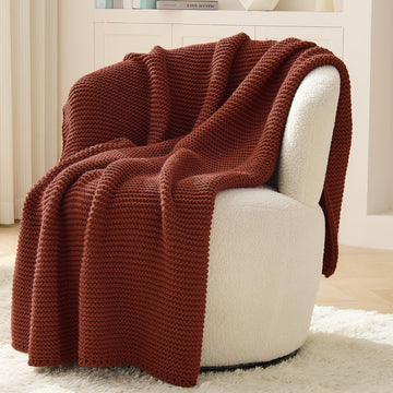 Rust Throw Blanket, Garter Knit, 60" x 80", Rustic Red Orange