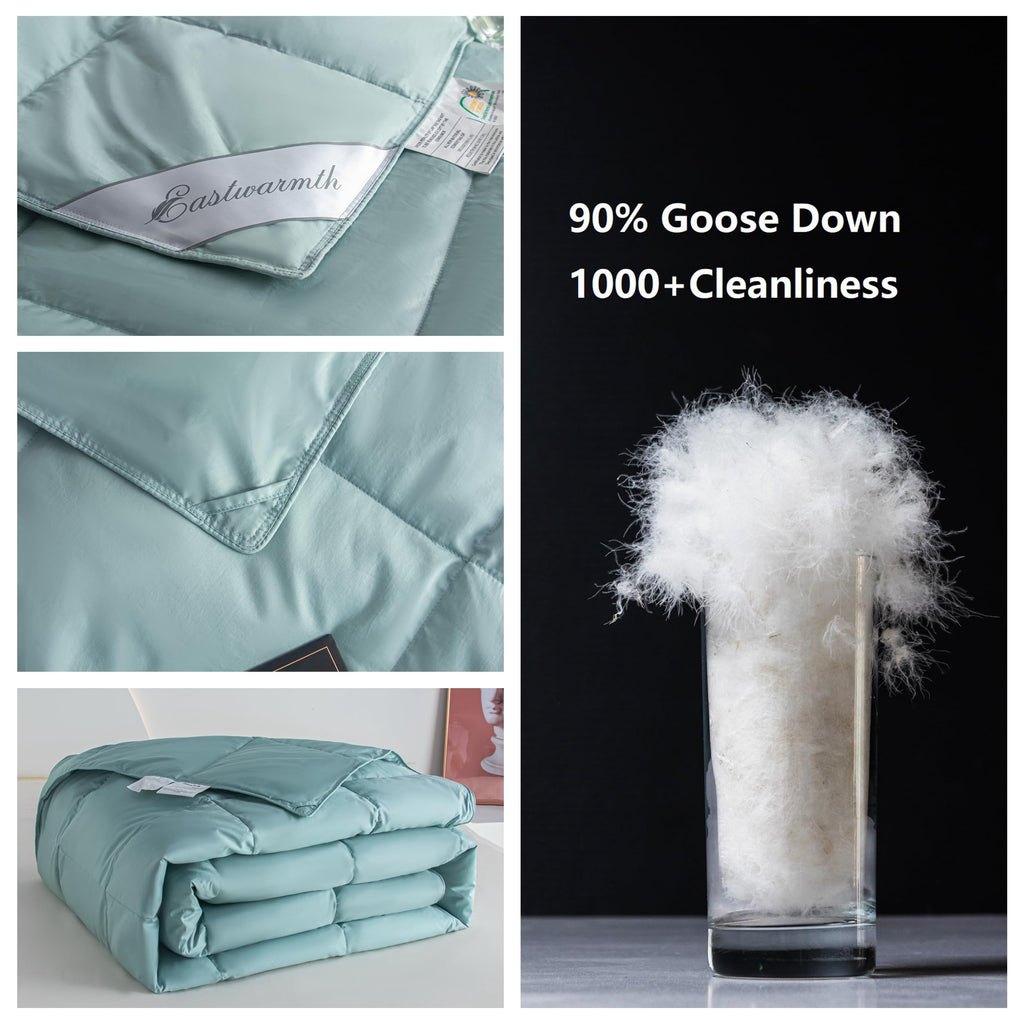 Lightweight Goose Down Comforter Blanket Duvet for Summer/Warm Weather, Ultra Soft Fabric, Lake Blue King Size