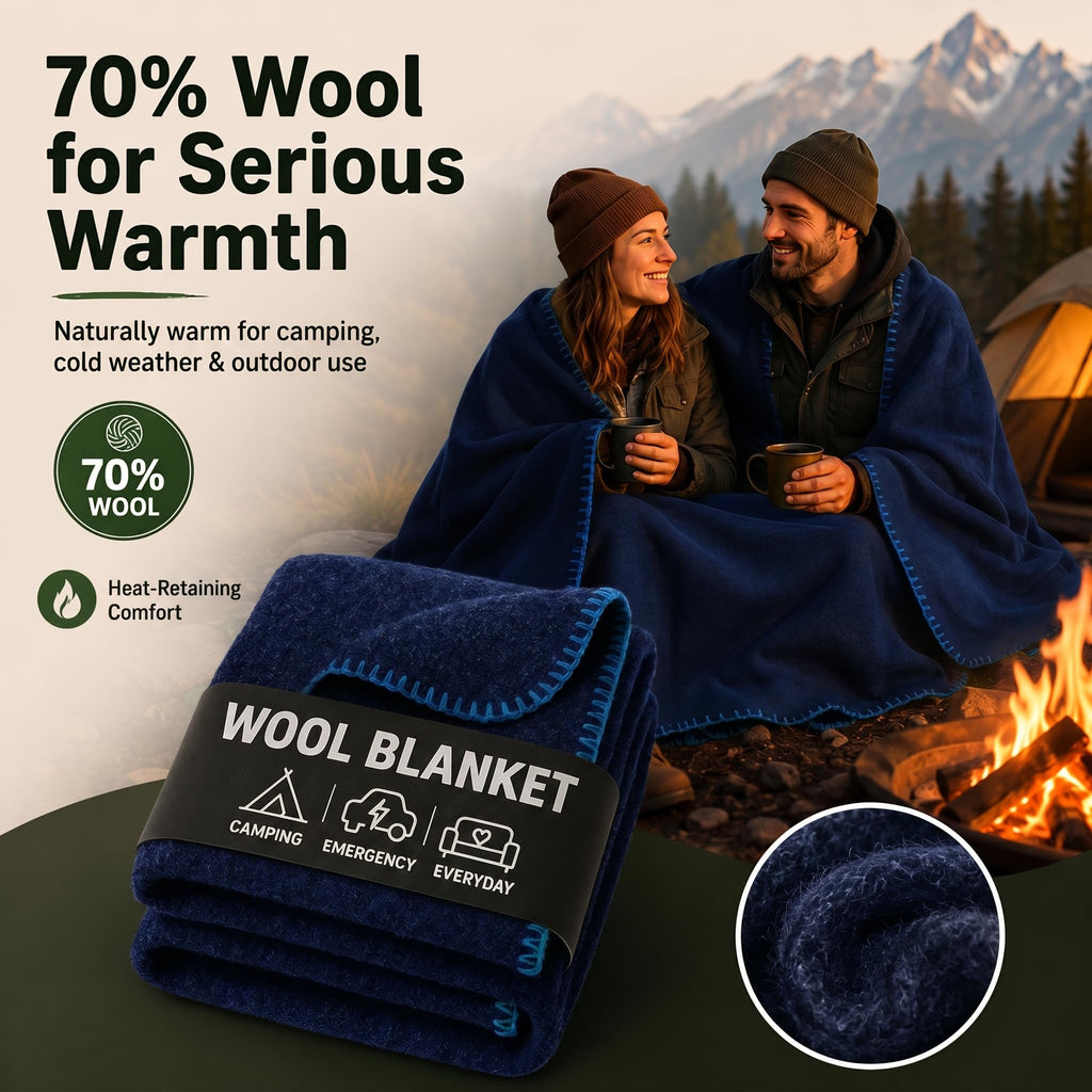 JMR Wool Camping Blanket 10-Pack, Fire Retardant Military, Navy (66x90)