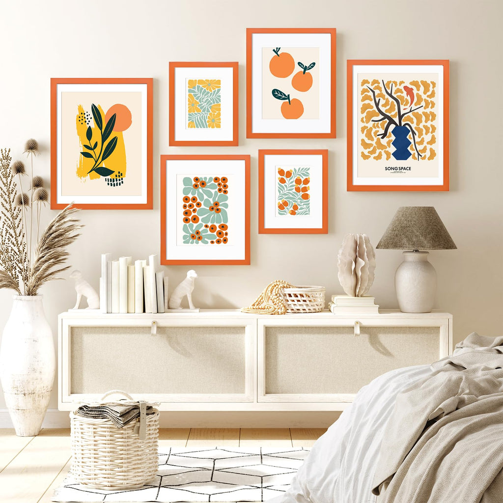 4x6 Frame Orange, Solid Wood 4 x 6 Picture Frame with Acrylic Plexiglass for 3.5x5 with Mat, Tabletop and Wall