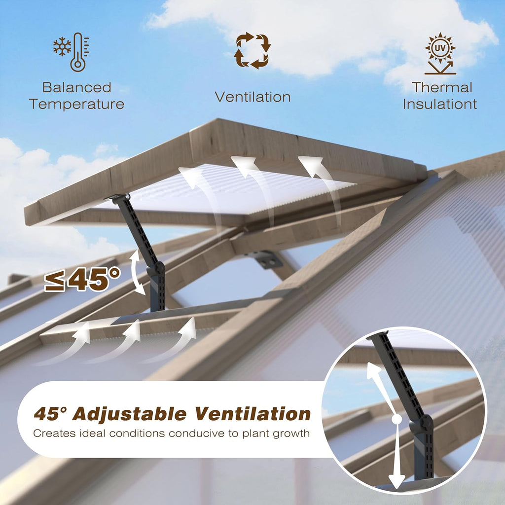 6 x 12 FT Wooden Polycarbonate Greenhouse, Outdoor Green House Kit with Ventilated Window and Lockable Door, Walk-in