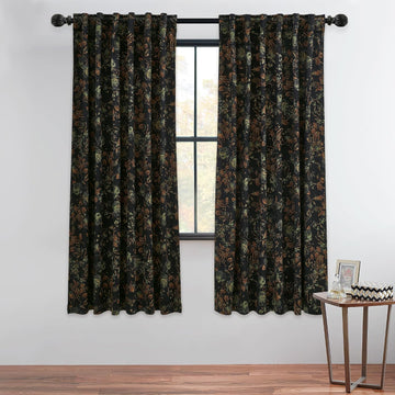 Black Floral Curtains 63 Inch Retro Velvet Drapes 2 Panels