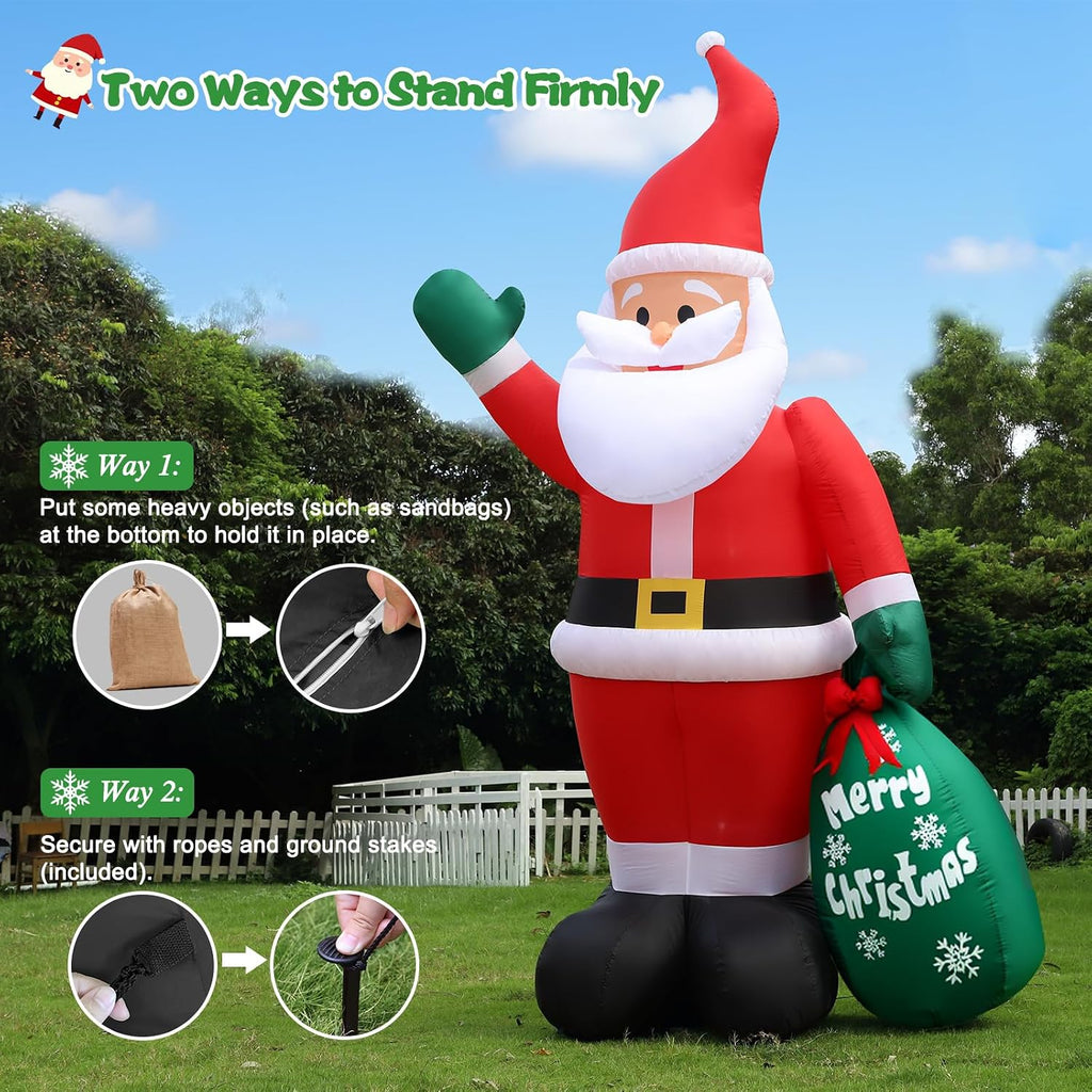 10 FT Christmas Inflatable Santa Claus Outdoor Decor for Yard, Giant Blow up Santa Decoration with Big Gift Bag