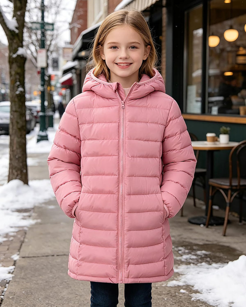 Girls Winter Coat Lightweight Long Hooded Puffer Jacket