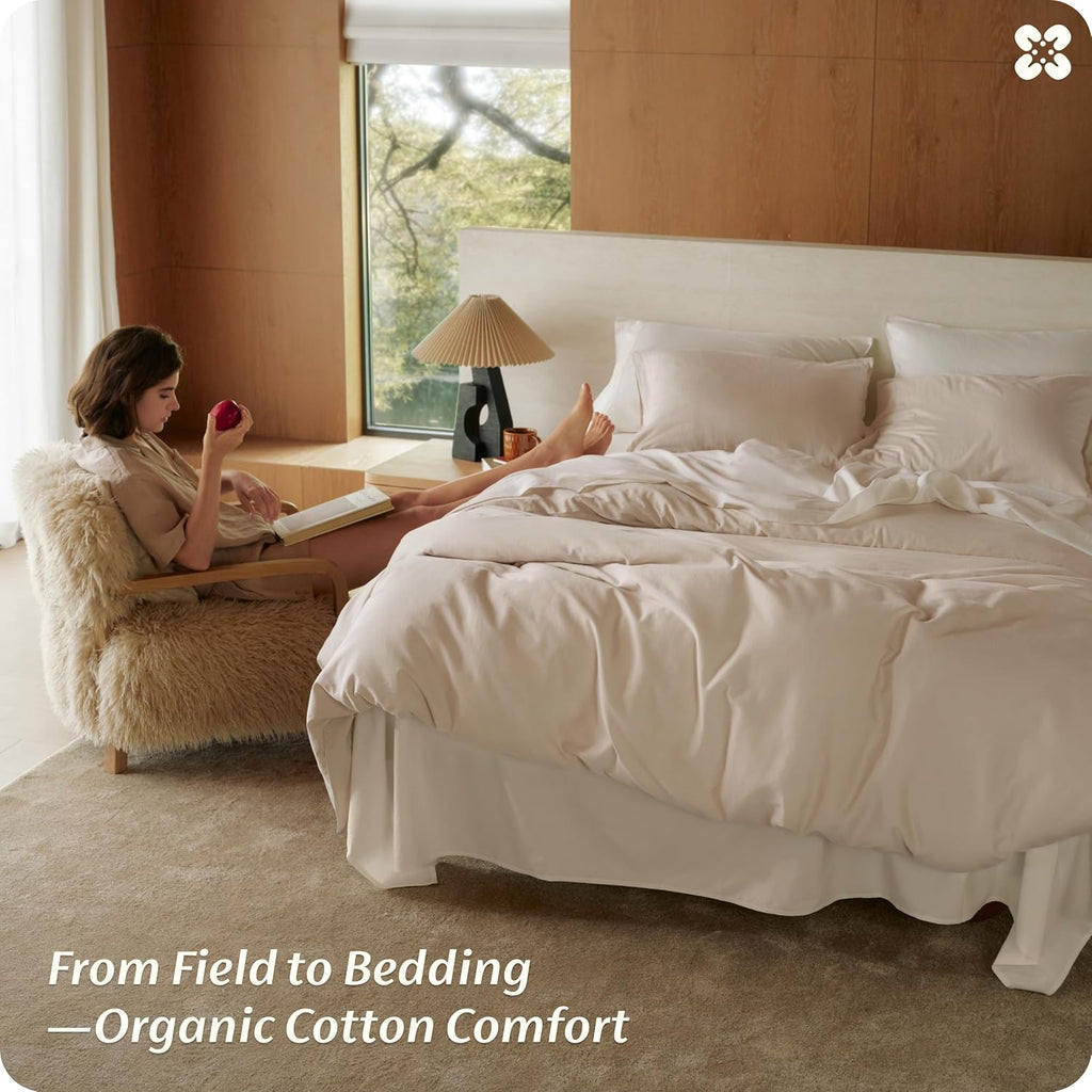 100% Organic Cotton Queen Duvet Cover Set, Linen, 90" 90" | GOTS Certified, Luxury PureWoven, Zipper Closure