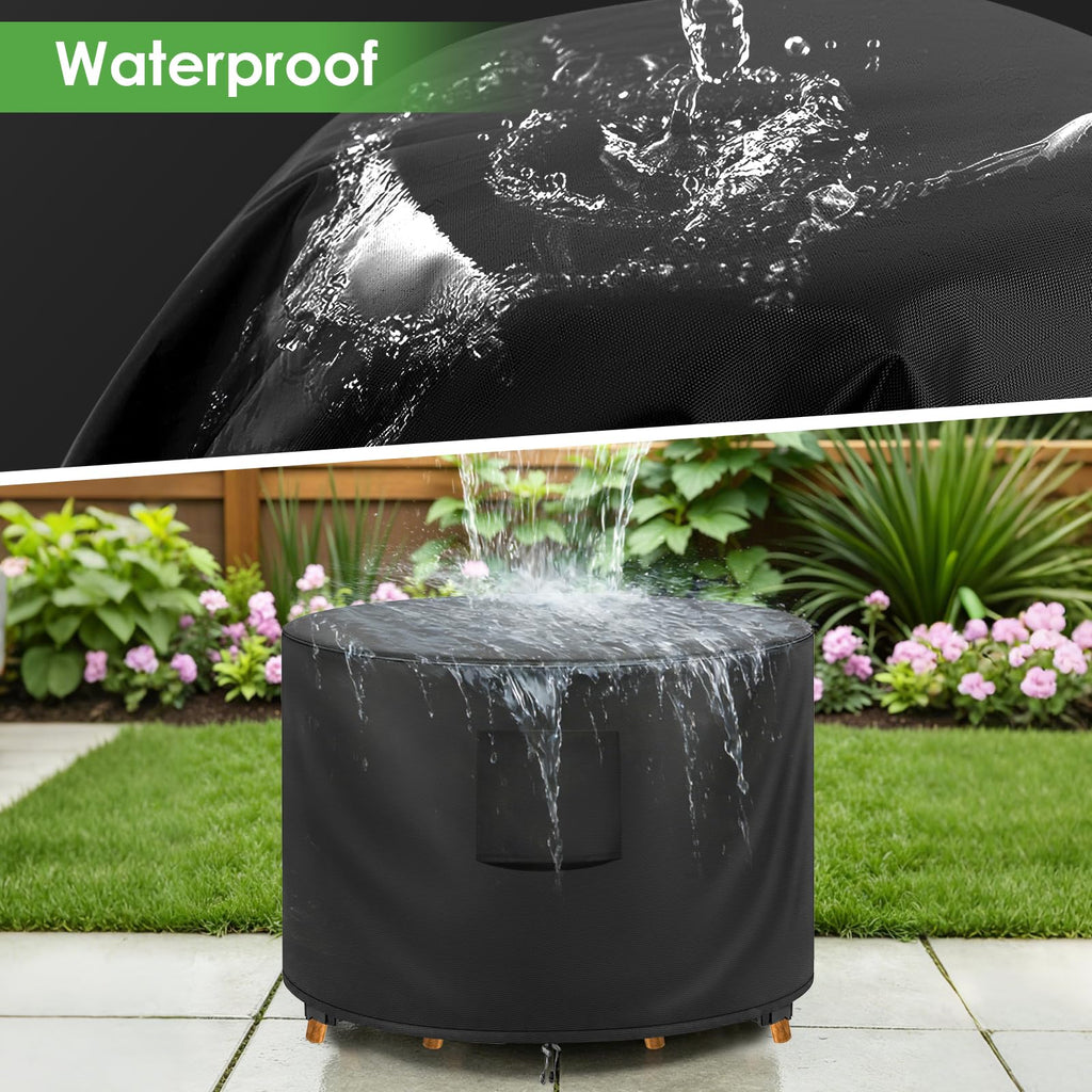 Outdoor Table Cover Waterproof For Round Patio Table, 42"Dx28"H, Black