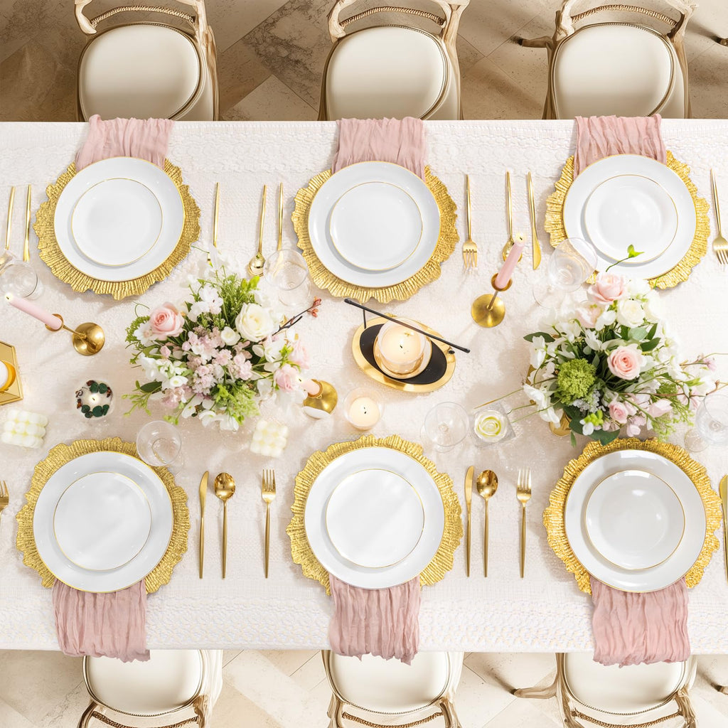8Pcs Gold Charger Plates, 13 Inch Plastic Round Chargers For Parties