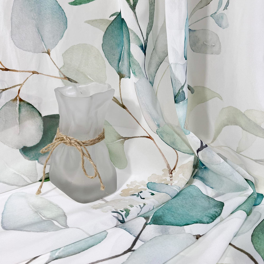 Green Eucalyptus Leaves Curtains 84 inch Length 2 Panels Set Elegant Floral Plant Spring Printed Window Curtain