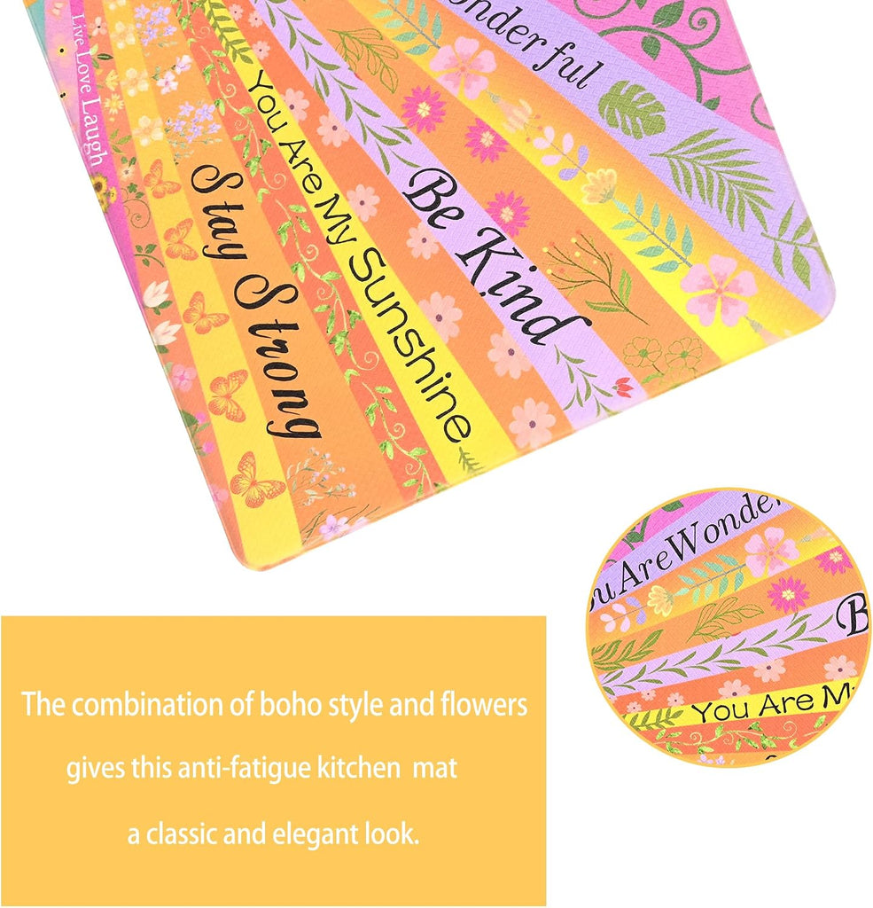 Boho Kitchen Mats for Floor Floral Cushioned Anti Fatigue Mats Floor for Sink, Stove, Desk, Laundry,17"x30"+17"x47"