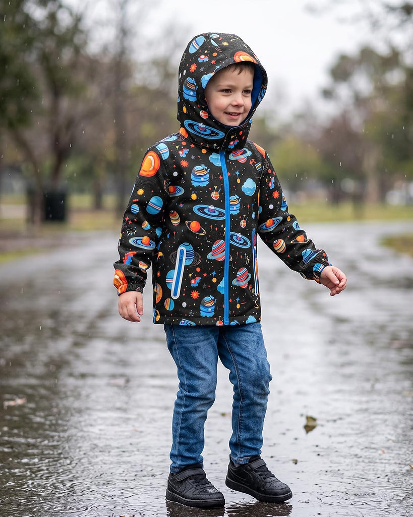 Boys Rain Jacket Waterproof Raincoats for Kids with Detachable Hood Fleece Lined Lightweight Windbreaker