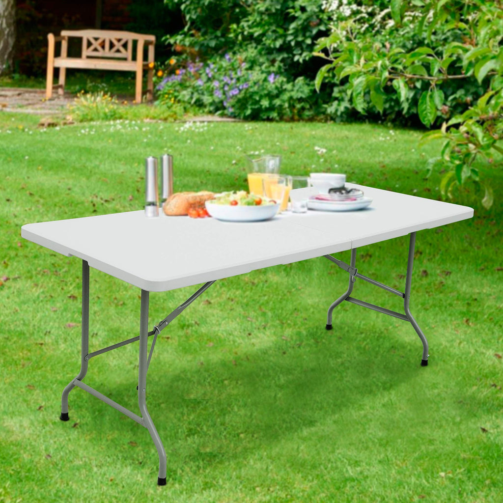 6ft Table, Folding Utility Table, Fold-in-Half Portable Plastic Picnic Party Dining Camp Table (White)