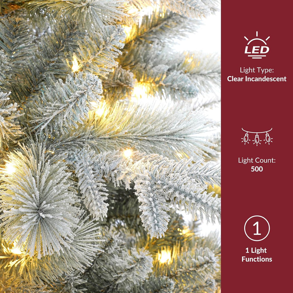 Prelit Artificial White Flocked Christmas Tree & Warm Lights