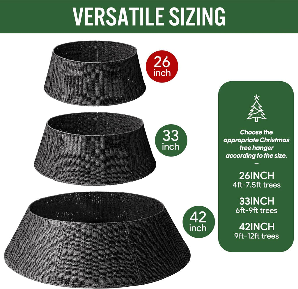 Christmas Tree Collar- 26",Christmas Tree Base Christmas Basket Collar ,for Covering Tree Stand (Black, 26 in)