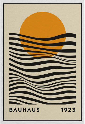 Framed Canvas Print Wall Art Mid-Century Bauhaus Geometric Sun Waves Shapes Abstract Illustrations Modern Art Minimal