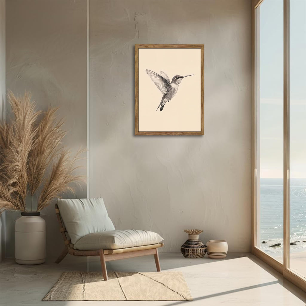Vintage Framed Wall Art, Birds Canvas Prints, Hummingbird Sketch Painting Picture, Neutral Farmhouse Artwork Wall