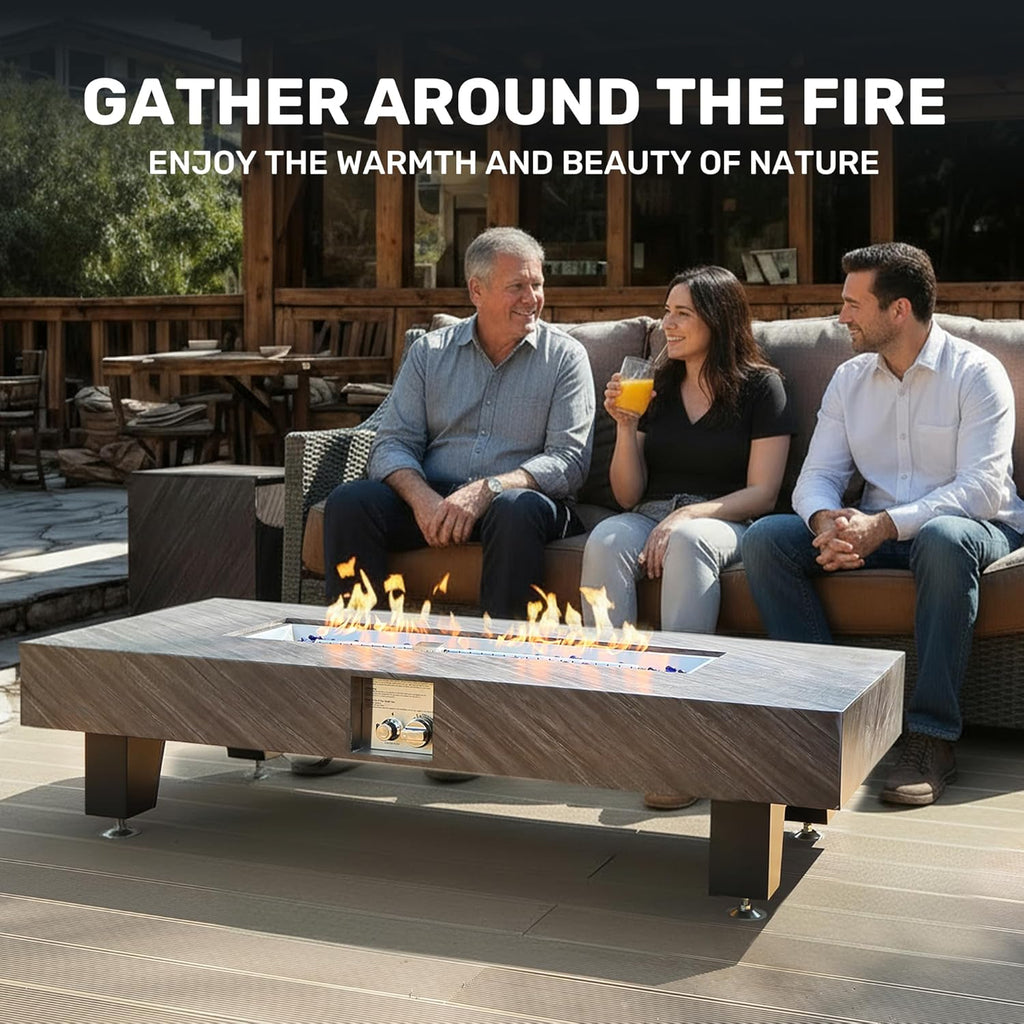 54”Propane Fire Pit,Outdoor Gas Fire Pit Table with Rain Cover,Rectangular Heater for Patio, Backyard, Deck,50,000BTU Outdoor Modern Patio Fire Pit. - Image 3