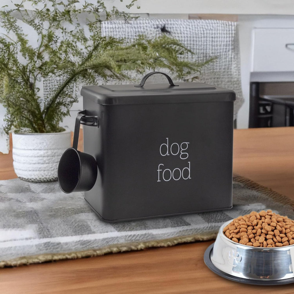 Retro Dog Food Canister (Black); Modern Farmhouse Style Storage Bin for Pet Food