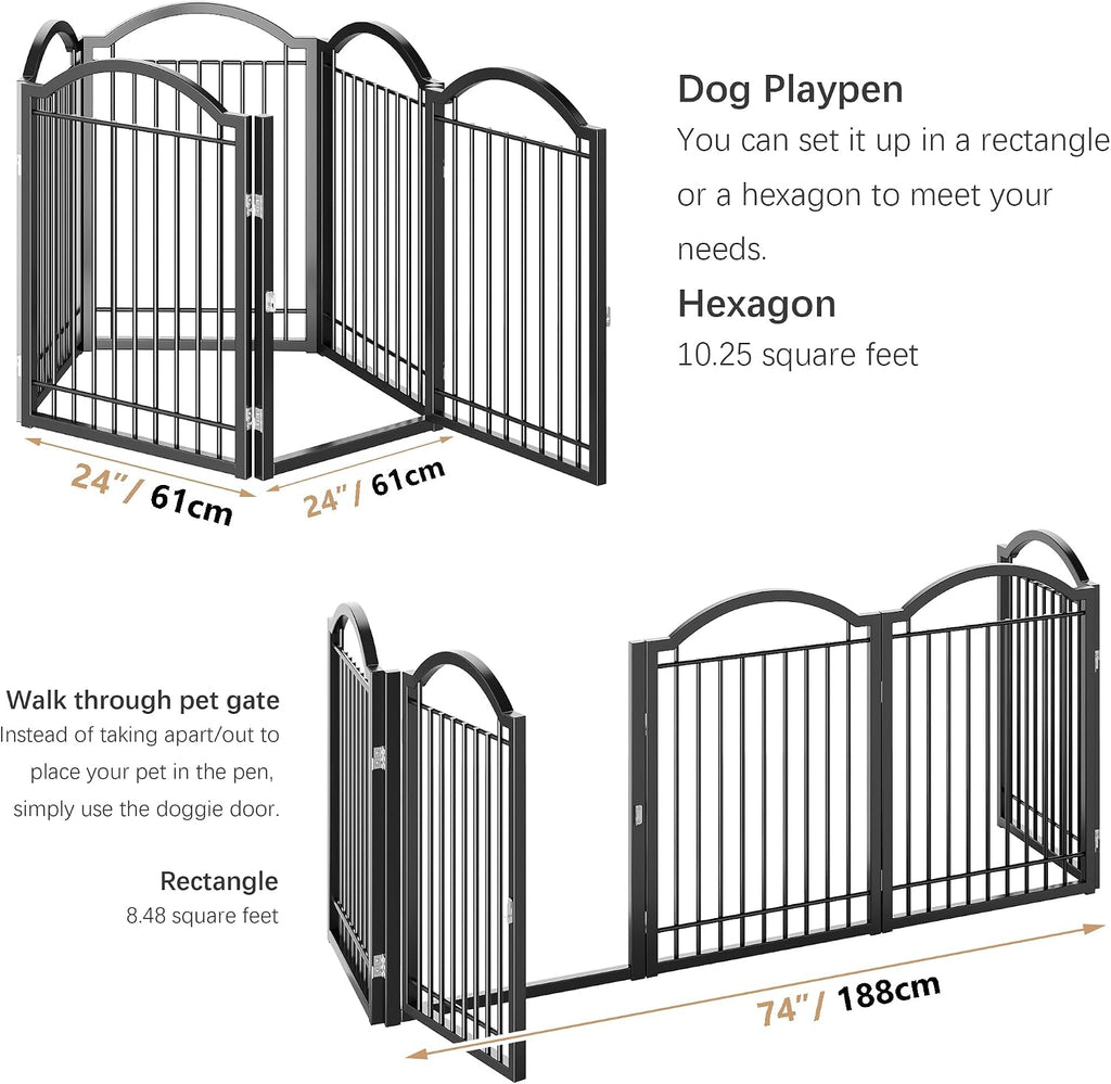 Metal No-Assembly Freestanding Dog Gate with Door Walk Through, Extra Wide 120", Extra Tall 32" Pet Gate, Accordion