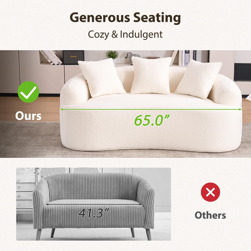 65" Curved Loveseat Couch with Soft Pillows and Deep Seats-White