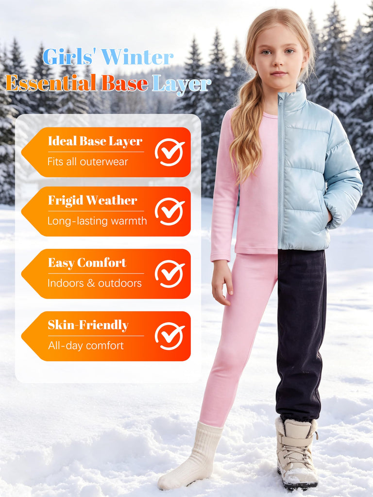 Girls Cotton Thermal Underwear Set Kids Base Layer Long Johns