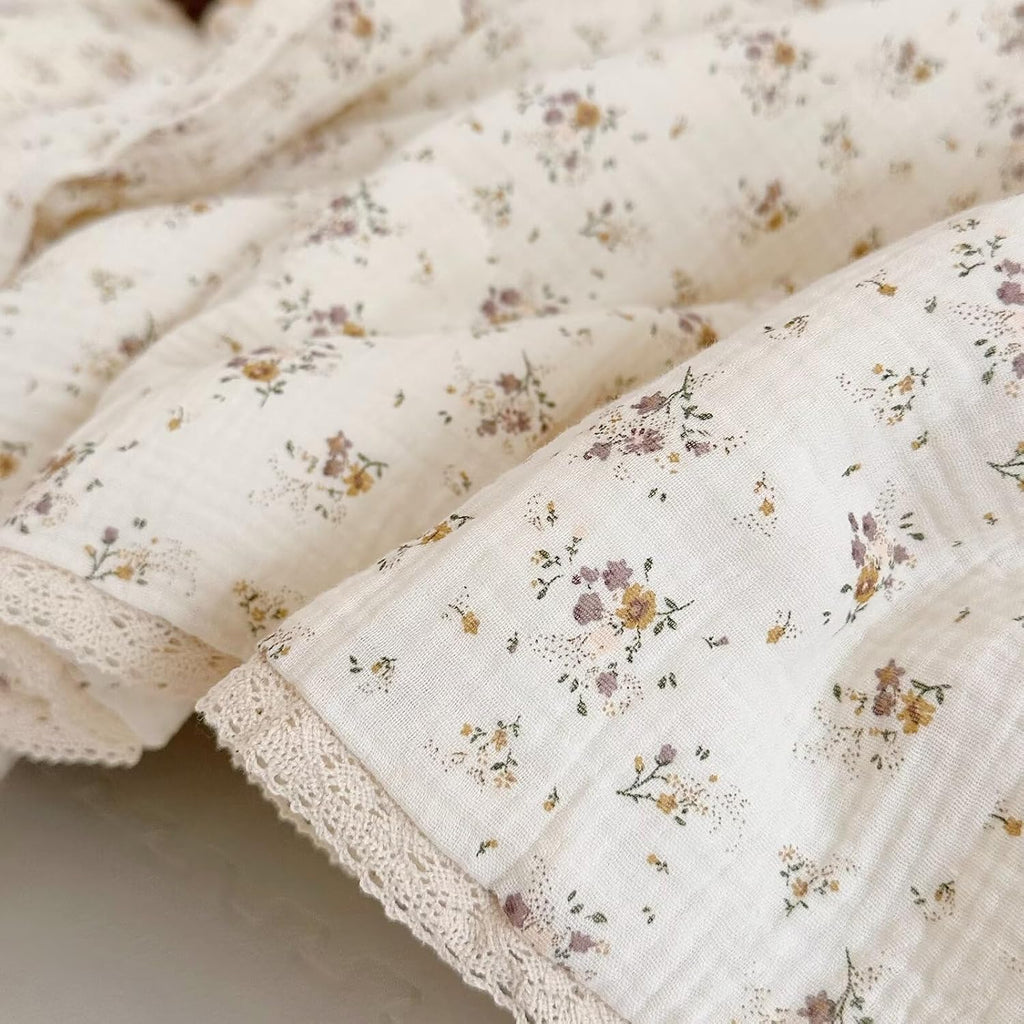 Muslin Baby Quilt for Girls Boys Quilted Blanket 2 Layers Gauze Cotton Baby Blanket Nursery Bed Blanket Shower Gift