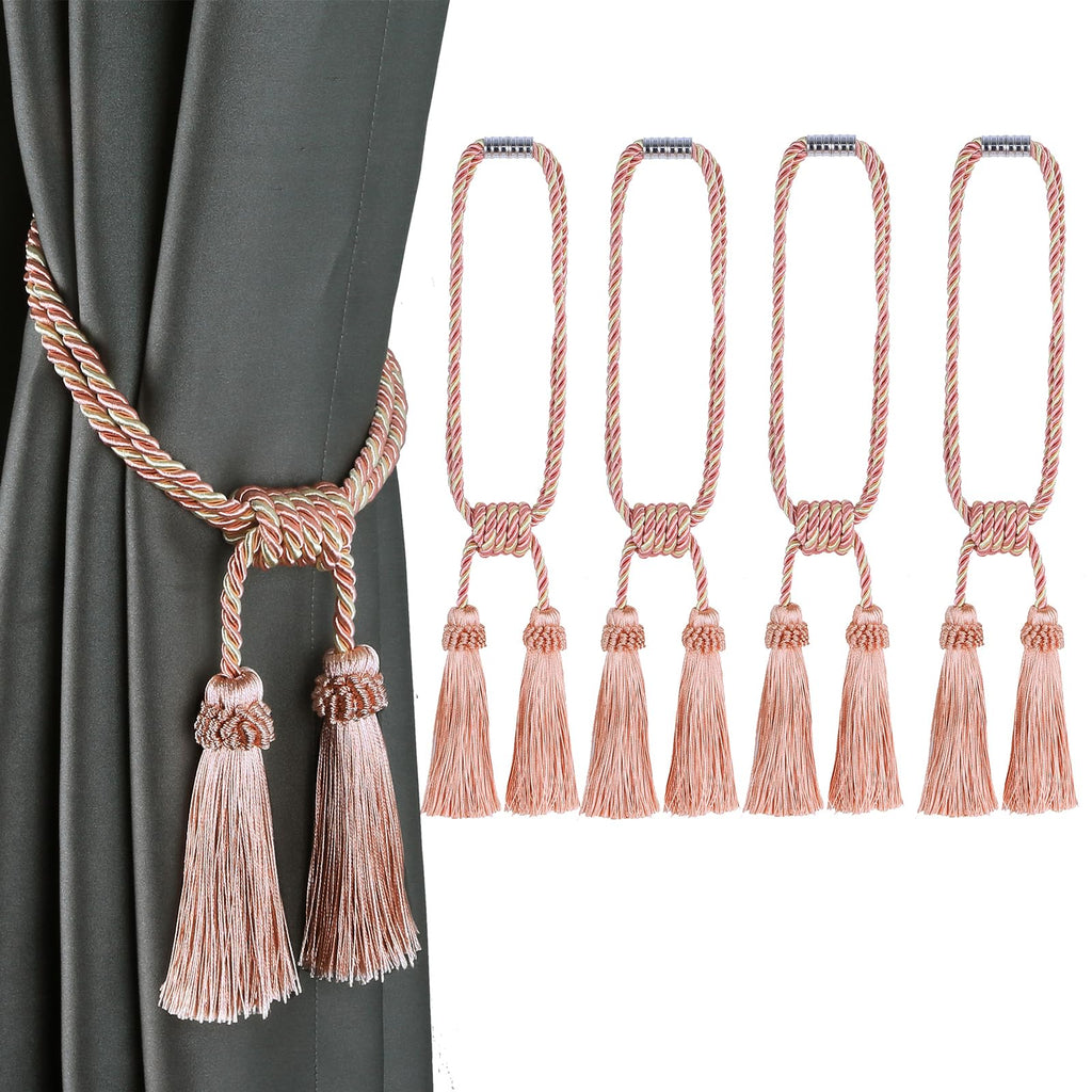 Magnetic Curtain Tiebacks Handmade Tassel Drapery Holdback,4P