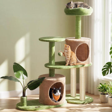 Cat Tree, 42.9-Inch Multi-Level Plush Cat Tower, Artificial Leaves