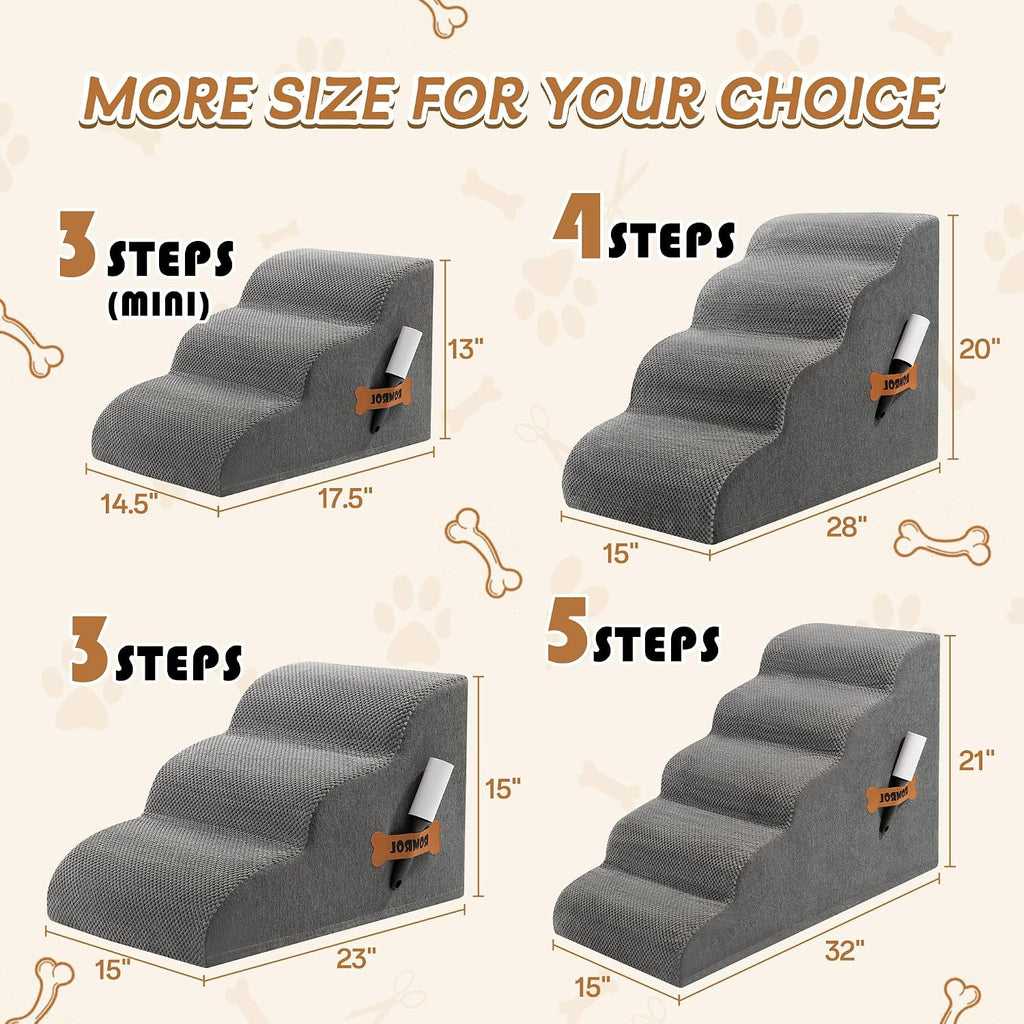 Dog Stairs, Dog Steps Ramp for High Bed and Couch, Dogs Ramp with Durable Non-Slip Waterproof Fabric Cover, Pet