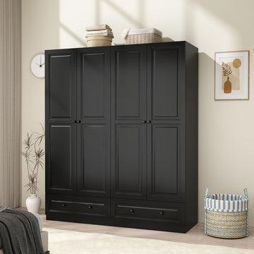 Black Armoire Wardrobe Closet with 2 Drawers: 75" H x 63" W