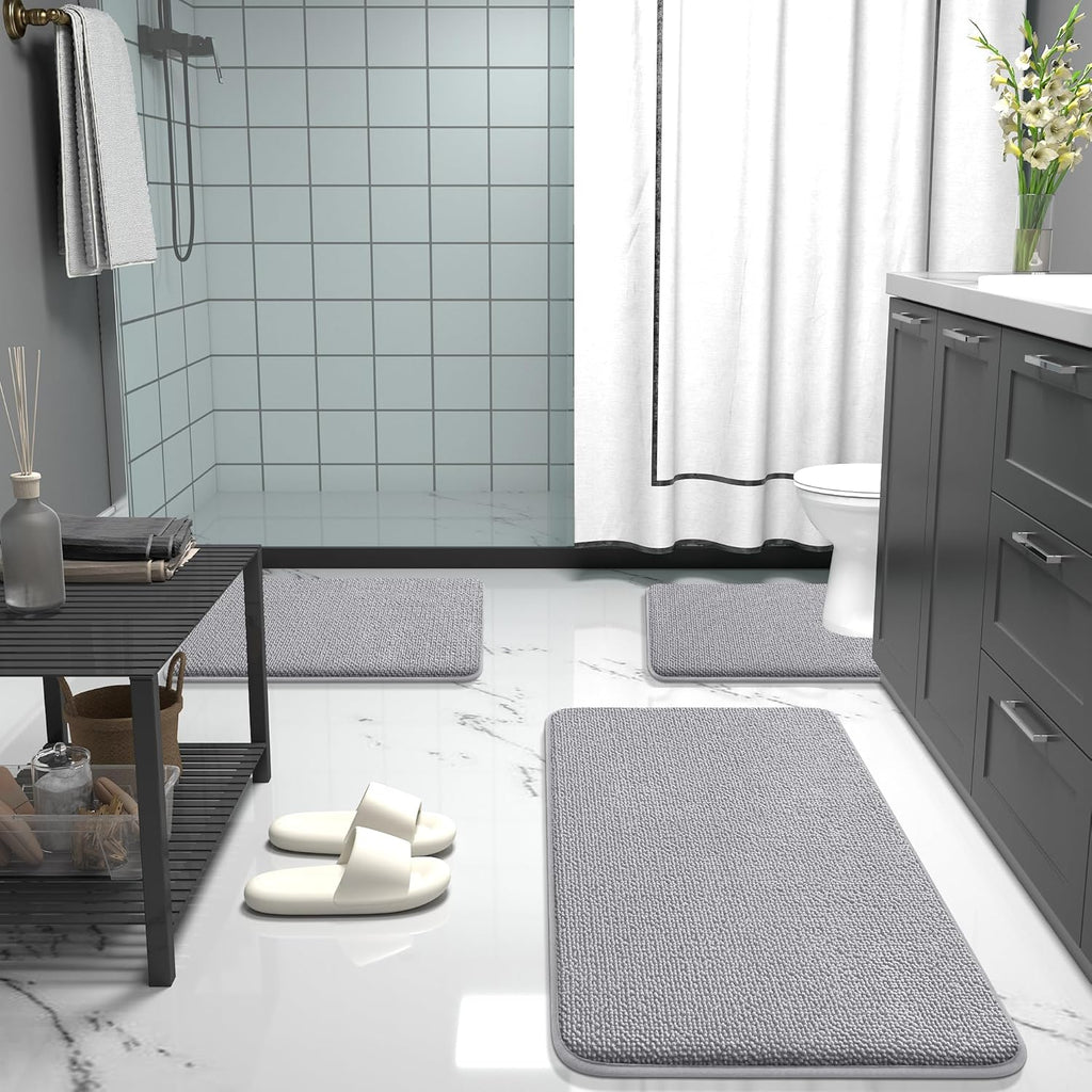 Memory Foam Bathroom Rugs Mats Sets 2 Piece, 24"x16"+30"x20", Grey | Ultra Soft Quick Dry Bath Rugs, Non-Slip