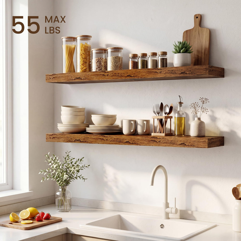 40in Deep Floating Shelves for Wall, Rustic Wall Shelves Bathroom Bedroom Kitchen, Wall Mounted Shelf with Invisible