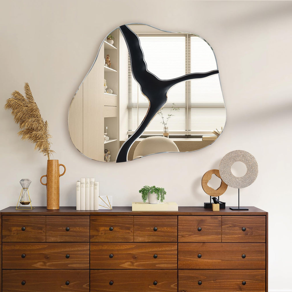 28 x 32'' Irregular Wall Mirror, Frameless Bathroom Vanity Mirror with Beveled Edge, HD Glass Mirror Decorative