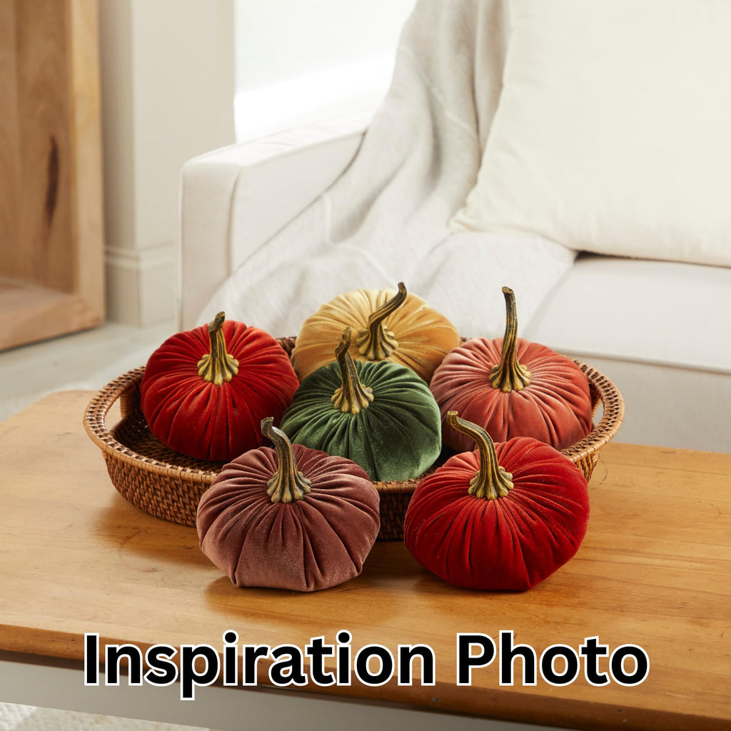Set of 3 Velvet 6.25 Inch Pumpkins (Rust, Gold, Olive)